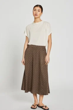 New Bruuns Bazaar AcaciaBBAmattas rok - Bruin/crème stippenprint