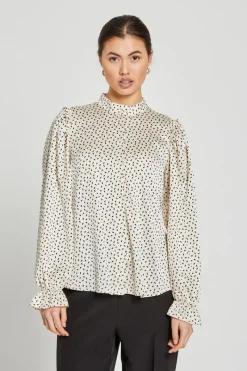 Clearance Bruuns Bazaar AcaciaBBFria overhemd - Crème/zwarte stippenprint
