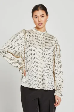 Clearance Bruuns Bazaar AcaciaBBFria overhemd - Crème/zwarte stippenprint