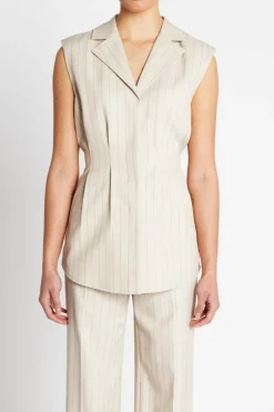 Online Bruuns Bazaar ApricotBBUrwa waistcoat - Light Grey stripes