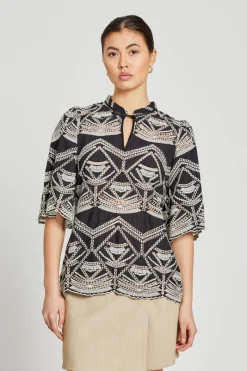 Clearance Bruuns Bazaar ArvensisBBLarin overhemd - Zwart/Creme