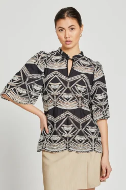 Clearance Bruuns Bazaar ArvensisBBLarin overhemd - Zwart/Creme