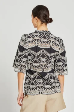 Clearance Bruuns Bazaar ArvensisBBLarin overhemd - Zwart/Creme