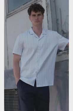 Fashion Bruuns Bazaar DimensionBBHomme shirt - Light blue stripe