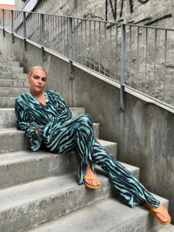 New Bruuns Bazaar PleataBZSlit BROEK - Blauwgroen Groen
